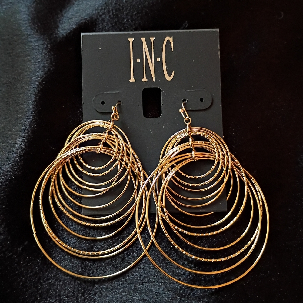INC International Concepts Gold Multi-Hoop Drop Earrings